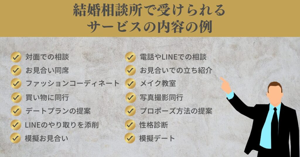 結婚相談所で受けられるサービスの内容の例